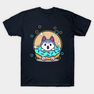 Cute Husky Baby In The Donut Husky Lover Dog Lover T-Shirt